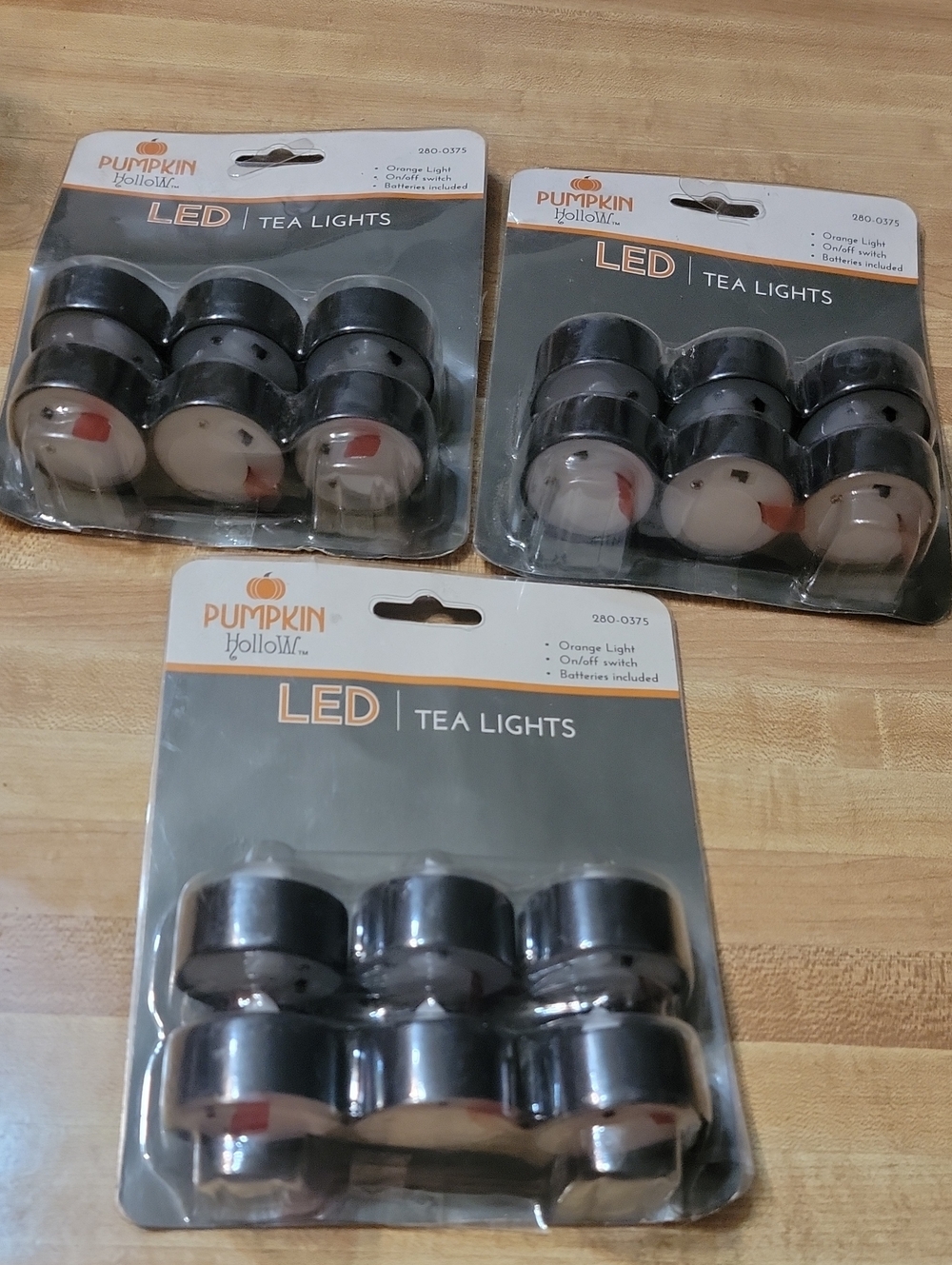 Pumpkin Hollow LED Tea Lights — Orange Flame, Pack of 6